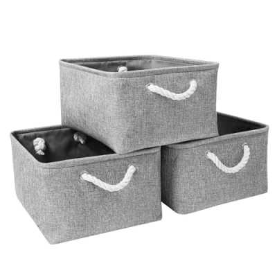 Imagen de Mangata Cajas de Almacenamiento Tela, cestas Plegables, Paquete 3 (Gris, Medium)