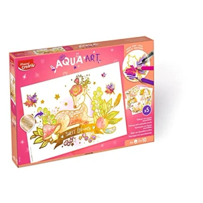 Imagen de Lápices Acuarelables Maxi Set Aqua Art Juego de Dibujos para Colorear Diseños Tamaño A4 con Efecto Metalizado Incluye 18 Colores y un Pincel 297 x 210 mm Maped