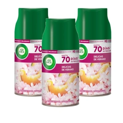 Imagen de Air Wick Freshmatic Pack de 3 Recambios Ambientador Spray Automático, Esencia para Casa con Aroma a Delicias Verano
