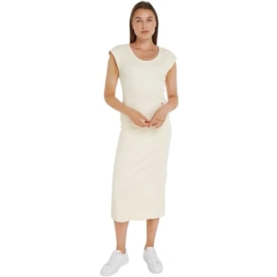 Imagen de Tommy Hilfiger Slim Rib DRS Midi Cap Sleeve WW0WW41273 Vestidos Ajustados al Cuerpo, Beige (Calico), L para Mujer