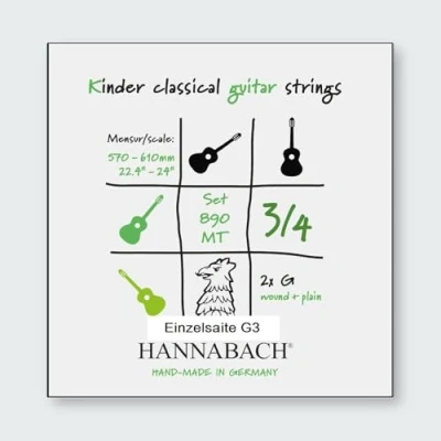 Imagen de Cuerdas de guitarra clásica Hannabach Serie 890 MT para 3/4 niños Escala: 57 61cm Sol3 8903MT