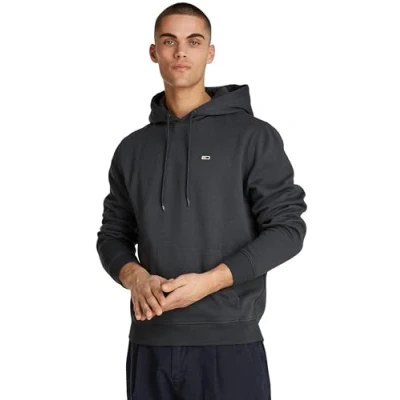 Imagen de Tommy Jeans Hoodie Hombre Regular Fit Flag Fleece con Capucha, Gris (New Charcoal), S