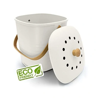 Imagen de YourCasa cubo de basura orgánico para cocina, pequeño, 4 L, resistente a los olores, compost, filtro carbón activo, ecológico sostenible con tapa,
