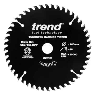 Imagen de Trend CraftPro Hoja de Sierra Recubierta PTFE Antiadherente TCT, 165mm Diámetro, 20mm Eje, 48 Dientes, 2.2mm Ancho Corte, CSB/16548/P