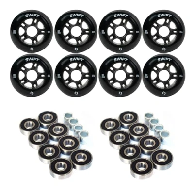 Imagen de Switch Roller Blade Juego de 8 ruedas para patines en línea (80 mm, 85 A, con rodamientos ABEC 9), color negro