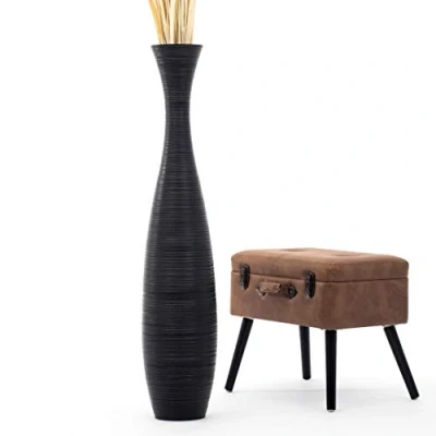 Imagen de Leewadee Jarrón Grande De Suelo Alto Madera Mango para Ramas Decorativas, 110 cm, Negro