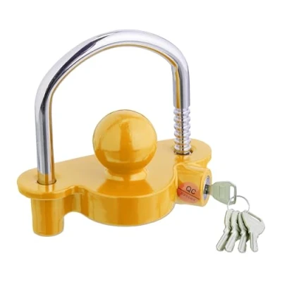 Imagen de Relaxdays Candado para Enganche Remolque, Incluye 5 Llaves, Cerradura Protección Antirrobo Caravanas, Amarillo/Plata, Aluminio, 15 x 15.5 7.5 cm