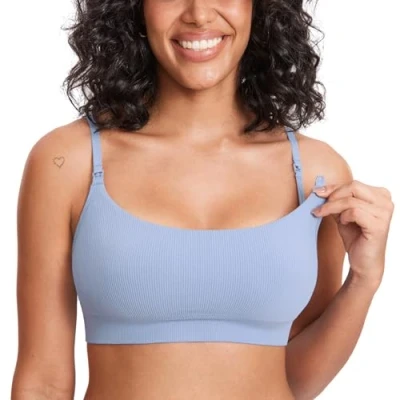 Imagen de MOMANDA Sujetadores de Lactancia para Mujer Bralettes sin Costuras Sujetador Deportivo Inalámbrico Azul Claro Luna S