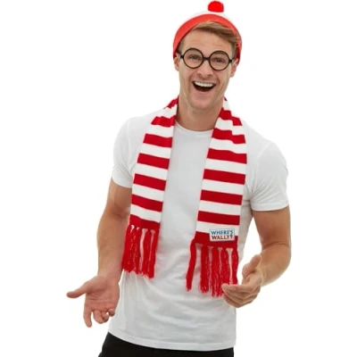 Imagen de Smiffys Kit de ¿Dónde está Wally?, Rojo y blanco, con sombrero, bufanda punto gafas