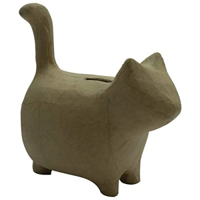 Imagen de Clairefontaine ES Décopatch AC841C Un support en papier brun mâché 14x8,5x15 cm, Tirelire Chat debout