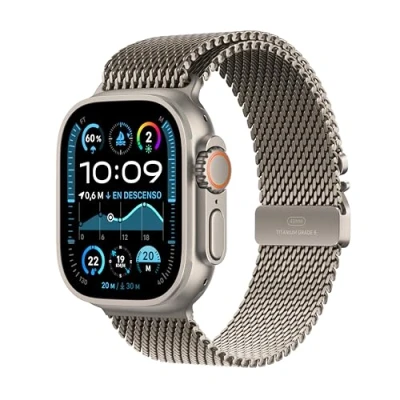 Imagen de Apple Watch Ultra 2 (2024), GPS + Cellular, 49 mm, Caja de Titanio Natural, Gesto doble toque, Correa Natural Titanium Milanese Loop, Talla S