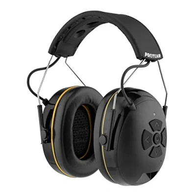Imagen de PROTEAR Cascos Antiruido Bluetooth, con micrófono integrado, altavoces de alta fidelidad, tiempo reproducción 48H +,reducción ruido para corte césped, talleres, carpinteros, SNR 30dB
