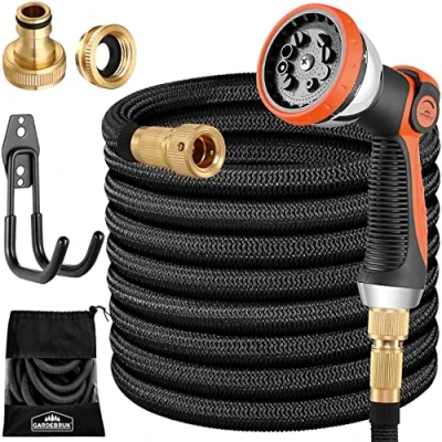 Imagen de GARDEBRUK® Manguera de Jardín Extensible Flexible 15m 8 Funciones Riego Adaptador 1/2&#039; 3/4&#039; Núcleo Látex Negro