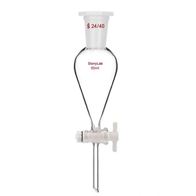 Imagen de StonyLab 60 ml Embudo Separador, Separatory Funnel de Pared Pesada Vidrio Borosilicato con Juntas 24/40 y Tapón PTFE