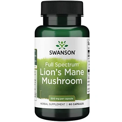 Imagen de Swanson, Full Spectrum Lion&#039;s Mane Mushroom (Hericium Erinaceus Mushroom), 500mg, 60 Cápsulas, Probado en Laboratorio, Sin Soja, Gluten, No GMO