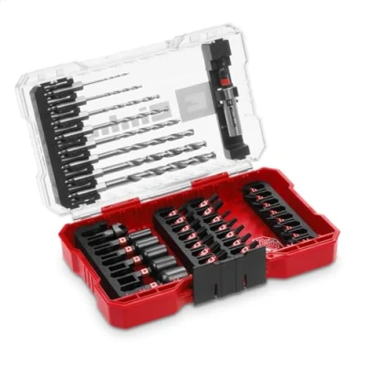 Imagen de Einhell M Case Juego de accesorios 39 piezas resistentes a los impactos (brocas 25 mm, brocas metal, soporte 60 llave vaso, avellanado, incluye caja almacenamiento)