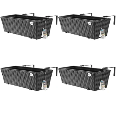 Imagen de CASARIA 4X Maceteros de Balcón Negros 60x20x19 11L Jardinera Soporte Maceta Plástico Colgante Terraza