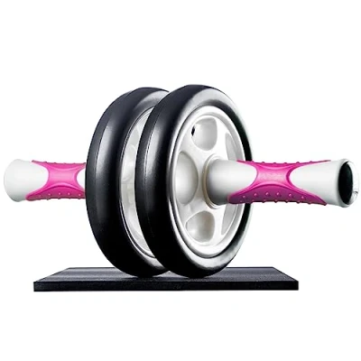 Imagen de Ultrasport AB Roller, Trainer con esterilla rodillas, ejercicios abdominales hombres y mujeres, rueda multifunción, para mayores,aparato musculación plegable poco espacio, Blanco/Rosa