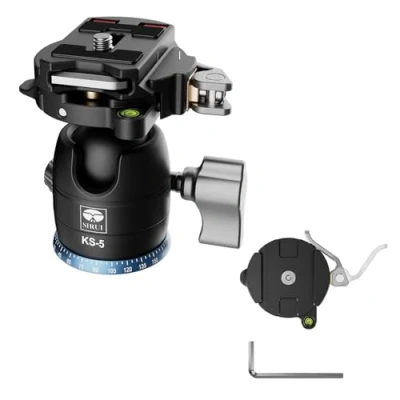 Imagen de SIRUI Cabezal de Trípode Perfil Bajo, Bola Centro Gravedad Panorámica Dual 360 en Placa Arca y Base para Videocámara Cámara Monopie Trípode, Carga Máxima 10kg KS 5
