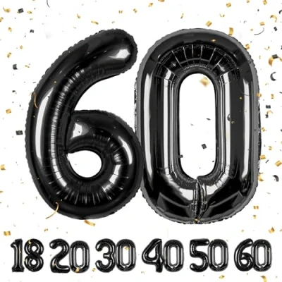 Imagen de Globos de Cumpleãnos Numeros 60 Noir,101 CM Globo Gigantes Grandes Decoracion,Globo Numero Niño Niña Adultos decorazione,Vuelan con Helio