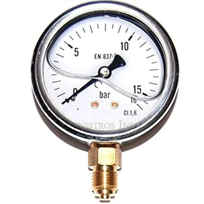 Imagen de Suinga MANOMETRO esfera GLICERINA 0 16 Bar 1/4&quot;. Utilizado en fontanería y jardinería para CALCULA la PRESIÓN exacta de funcionamiento las tuberías.