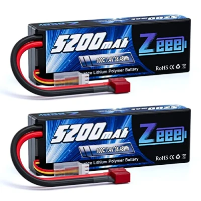 Imagen de Zeee 2S Lipo Battery 5200mAh 7.4V 100C Estuche rígido con Deans T Plug para vehículos RC 1/8 y 1/10 Coche Buggy Truggy Avión UAV Drone FPV (2 Unidades)