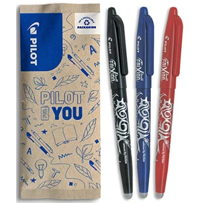 Imagen de PILOT 3 Frixion Ball Tinta de gel borrable Bolígrafo roller recargable y ergonómico Negro, Azul, Rojo Punta media