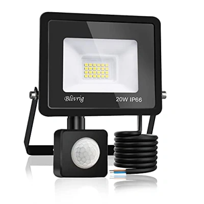 Imagen de Blivrig 20W Focos LED Exterior con Sensor de Movimiento Blanco Frio 6500K, 2000LM Brillante Foco Luces Detector IP66 Impermeable, Iluminación Seguridad para Garaje, Patio, Terraza