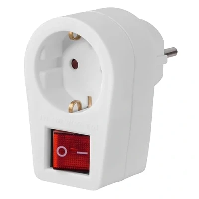 Imagen de Hama Adaptador de Enchufe (con protección Contacto, con Interruptor,e, Adaptador, Interruptor 2 Pines) Blanco