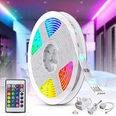 Imagen de B.K.Licht 5m Tira de luz LED I 150 RGB Mando a distancia 24W autoadhesiva iluminación ambiental