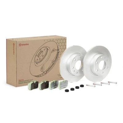 Imagen de BREMBO KT 10 023 Kit de discos y pastillas freno macizo sin accesorios con tornillos pinza preparado para indicador desgaste