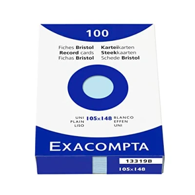 Imagen de Exacompta Bristol Tarjeta de registro, Liso, A6, paquete 100 tarjetas, Azul, tarjetas