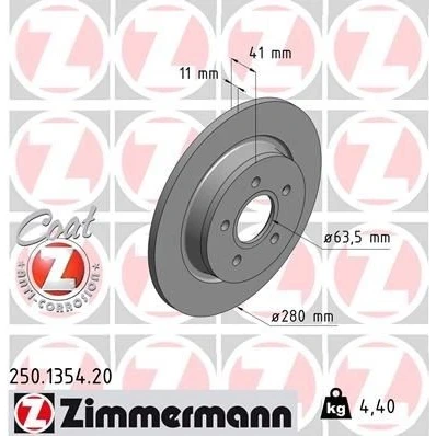 Imagen de ZIMMERMANN COAT Z 250.1354.20 Disco de freno 280 11 5/5 5 108 macizo revestido FORD: Focus 2, C Max, VOLVO: S40 II, V50, C30