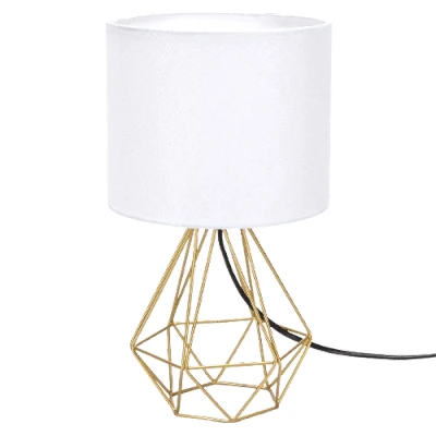 Imagen de Aigostar Lámpara de Mesa Estilo Retro Industrial, Portalámparas Casquillo Fino E14, Decorativa con Base Metálica y Tulipa Blanca, Perfecta para Decorar Cualquier Estancia Dorado