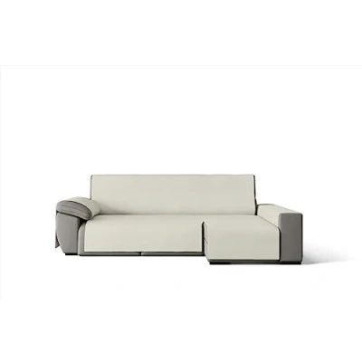 Imagen de GAMUSI Cubre sofá Funda de práctica algodón Chaise Longue 200 cm Derecho (hasta 230 Ancho) Color Crudo