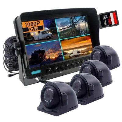 Imagen de CAMSLEAD Monitor Digital de 9 Pulgadas 1080P HD Sistema cámara visión Trasera, grabadora DVR, Entrada 4 Canales, Pantalla Dividida, Lateral Impermeable 4X para Autocaravana
