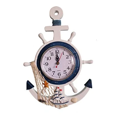 Imagen de YOAI reloj de pared para niños, baño madera, decoración marítima, con timón ancla, red pesca, salón, dormitorio, habitación infantil (tipo 1)