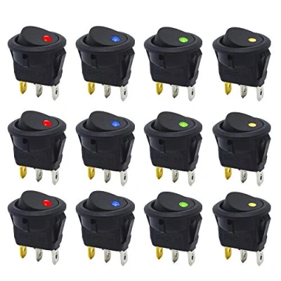 Imagen de Senven 12pcs Interrupto palanca DC 12V 20A ON OFF interruptor redondo basculante para automóvil con indicador LED embarcación de automóvil, fuente luz punto 4 colores
