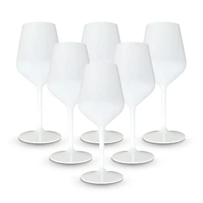 Imagen de BRYNA Set 6 Piezas Vasos Copa Vino 33 Cl en Policarbonato (Plástico Rígido), 100% Diseño Italiano, Irrompibles, Copas Reutilizables y Lavables Lavavajillas, Blanco
