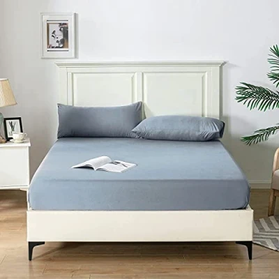 Imagen de Good Nite Sábana Bajera Ajustable Doble de 25 cm con Bolsillo Extra Profundo, sábanas bajeras Suaves y Transpirables (Azul Gris, Doble)