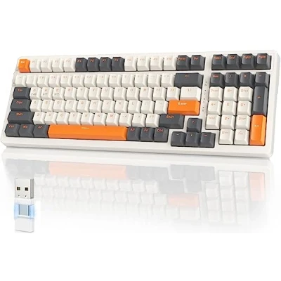 Imagen de YINDIAO K96 Teclado Mecánico Inalámbrico,100 Teclas,US Layout,Bluetooth/2.4Ghz Inalámbrico,Receptor Tipo C/USB A,Intercambio en Caliente,Teclado para Juegos con Numérico,Interruptor Rojo