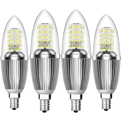 Imagen de HZSANUE Bombillas de Vela LED E14 12W, Incandescentes Equivalente 100W, Blanco Frío 6000K, 1350Lm, Pequeño Tornillo Edison Vela, Paquete 4