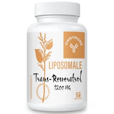 Imagen de resveratrol liposomal, trans Resveratrol, 1200 mg de alta potencia con una pureza del 98% extraído Polygonum cuspidatum Antioxidante y anti envejecimiento 60 Cápsulas