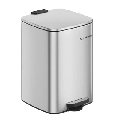 Imagen de SONGMICS Cubo de Basura, Basura 20 L, Cocina Acero Inoxidable, con Interior, Cierre Suave y Permanece Abierto, Plata Metálico LTB592E01