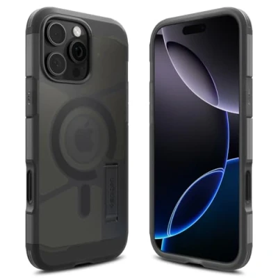 Imagen de Spigen Funda para iPhone 16 Pro MAX, Tough Armor T(AI) MagFit [Cubierta habilitada Control de Cámara] Compatible con MagSafe Negro Translúcido
