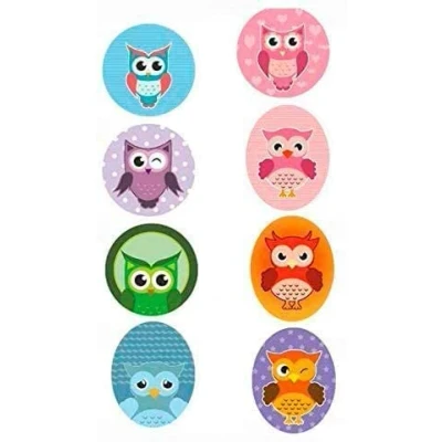 Imagen de 8 parches rodillera infantil serigrafiados para planchar en la ropa. Aplicaciones termoadhesivas reparar y decorar pantalones, chaquetas, jerseys, mochilas (Buhos)