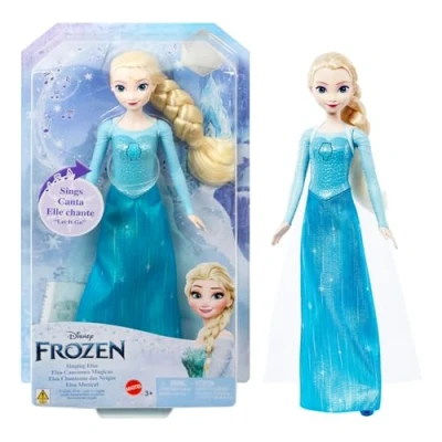 Imagen de Mattel Juguetes de Disney Frozen Elsa cantarina, muñeca moda con conjunto característico, canta “Let It Go en 4 idiomas, inspirada la película “Frozen Disney, JDX48