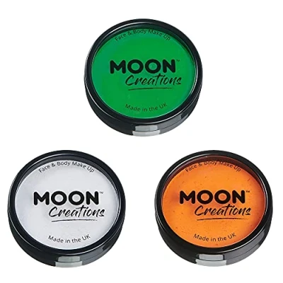 Imagen de Moon Creations maquillaje facial y corporal profesional Juego de color verde brillante blanco naranja 36 g Macetas pintura para