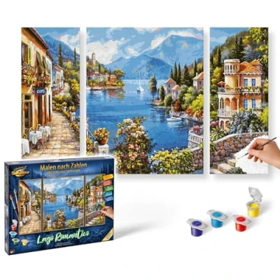 Imagen de Schipper MNZ Lago Romantico Natural 609260818 Pintura por números Adultos, Incluye Pinceles y Pinturas acrílicas, tríptico 50 x 80 cm, Multicolor, Mittel (609260818)