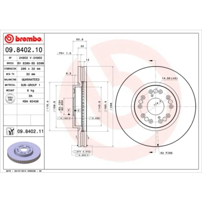 Imagen de BREMBO COATED DISC LINE 09.8402.11 Disco de freno 296 32 5 ventilación interna revestido LEXUS: IS I Berlina, Sportcross, GS II